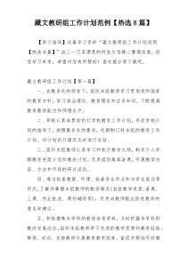 藏文教研组工作计划范例【热选8篇】