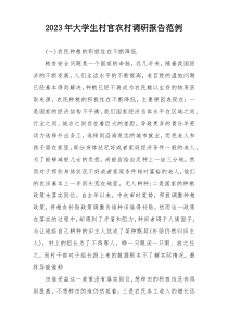 2023年大学生村官农村调研报告范例