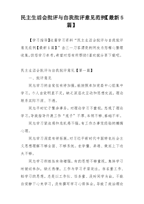 民主生活会批评与自我批评意见范例【最新5篇】