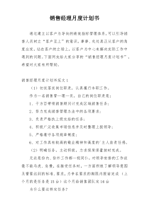 销售经理月度计划书