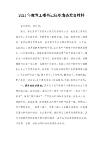 20XX年度党工委书记任职表态发言材料
