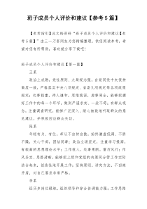 班子成员个人评价和建议【参考5篇】