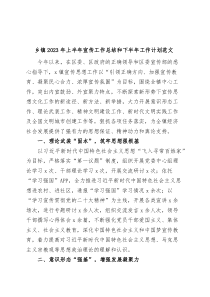 乡镇2023年上半年宣传工作总结和下半年计划汇报报告