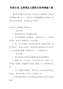 珍爱生命,远离毒品主题班会范例精编3篇