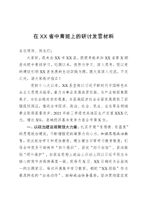 在XX省中青班上的研讨发言材料