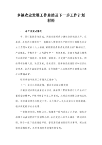 乡镇农业发展工作总结及下一步工作计划材料