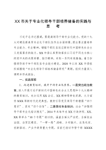 XX市关于专业化领导干部培养储备的实践与思考