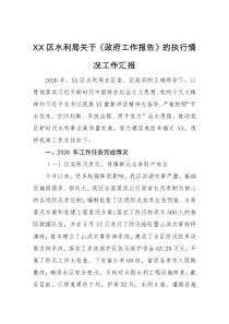 XX区水利局关于政府工作报告的执行情况工作汇报