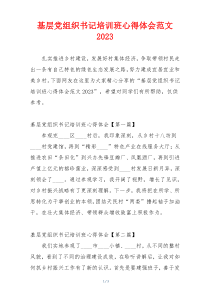 基层党组织书记培训班心得体会范文2023