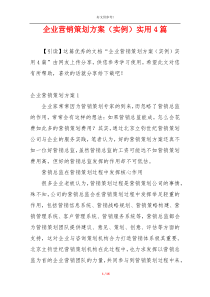企业营销策划方案（实例）实用4篇