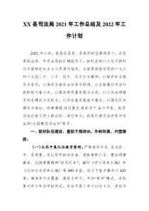 XX县司法局20XX年工作总结及20XX年工作计划
