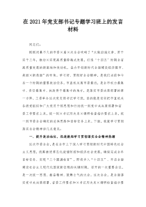 在20XX年党支部书记专题学习班上的发言材料