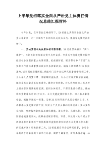 上半年党组落实全面从严治党主体责任情况总结汇报材料