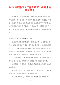 2023年后勤园长工作总结范文标题【实用5篇】