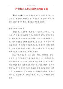 护士长月工作总结范文精编5篇
