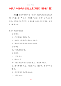 中班户外游戏的活动方案(案例)（精编3篇）