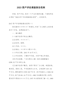 2023资产评估调查报告范例