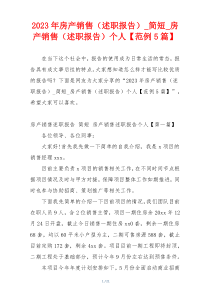 2023年房产销售（述职报告）_简短_房产销售（述职报告）个人【范例5篇】