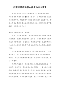 苏菲世界的读书心得【热选5篇】