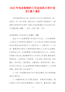 2023年电话营销的工作总结范文和计划【汇编5篇】