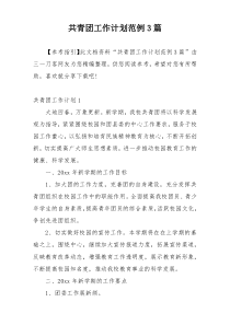 共青团工作计划范例3篇