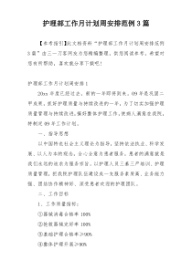 护理部工作月计划周安排范例3篇