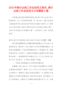 2023年银行出纳工作总结范文报告_银行出纳工作总结范文计划最新5篇