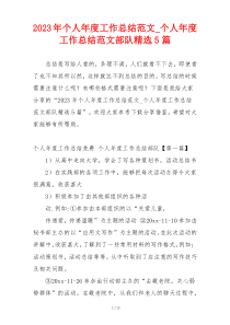 2023年个人年度工作总结范文_个人年度工作总结范文部队精选5篇