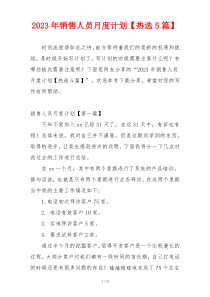2023年销售人员月度计划【热选5篇】