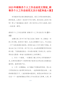 2023年销售员个人工作总结范文简短_销售员个人工作总结范文及计划【热选4篇】
