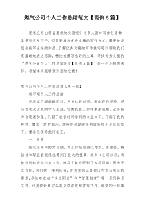 燃气公司个人工作总结范文【范例5篇】
