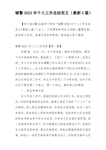 辅警2023年个人工作总结范文（最新5篇）