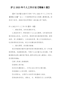 护士2023年个人工作计划【精编5篇】