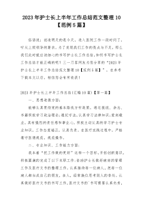 2023年护士长上半年工作总结范文整理10【范例5篇】