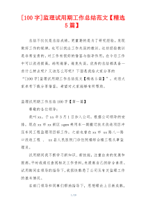 [100字]监理试用期工作总结范文【精选5篇】
