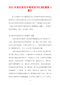 2023年麦田里的守望者读书汇报【最新4篇】