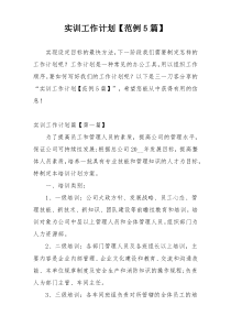 实训工作计划【范例5篇】