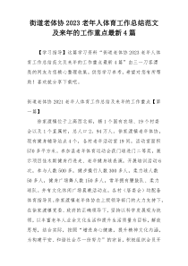 街道老体协2023老年人体育工作总结范文及来年的工作重点最新4篇