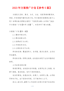 2023年方案推广计划【参考5篇】