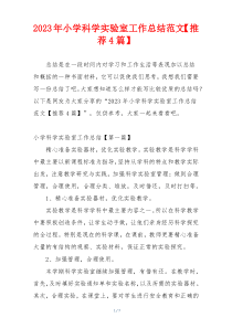 2023年小学科学实验室工作总结范文【推荐4篇】