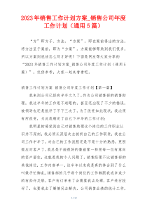 2023年销售工作计划方案_销售公司年度工作计划（通用5篇）