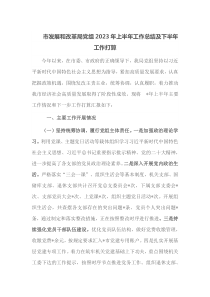 市发展和改革局党组2023年上半年工作总结及下半年工作打算