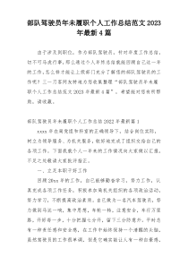 部队驾驶员年未履职个人工作总结范文2023年最新4篇