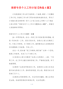 保密专员个人工作计划【热选4篇】