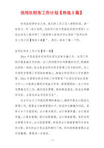 信用社财务工作计划【热选5篇】