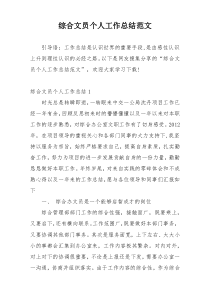 综合文员个人工作总结范文