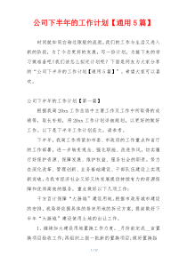 公司下半年的工作计划【通用5篇】