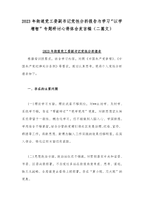 2023年街道党工委副书记党性分析报告与学习“以学增智”专题研讨心得体会发言稿（二篇文）