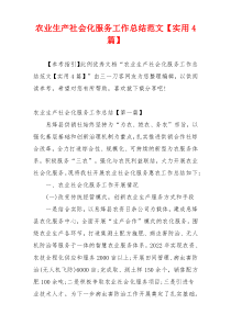 农业生产社会化服务工作总结范文【实用4篇】