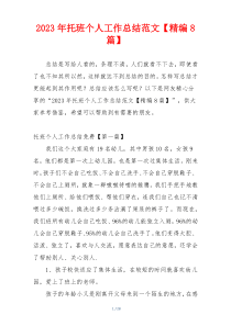 2023年托班个人工作总结范文【精编8篇】